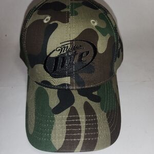 Miller Lite Hat Cap Strap Back Green Camouflage Beer Hunting Camping Fishing
